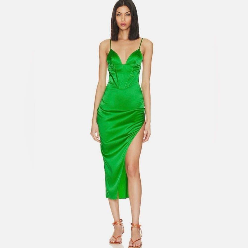 Ser.o.ya Jamila Silk Corset Dress in Kelly Green Sz S Retrofete Seroya